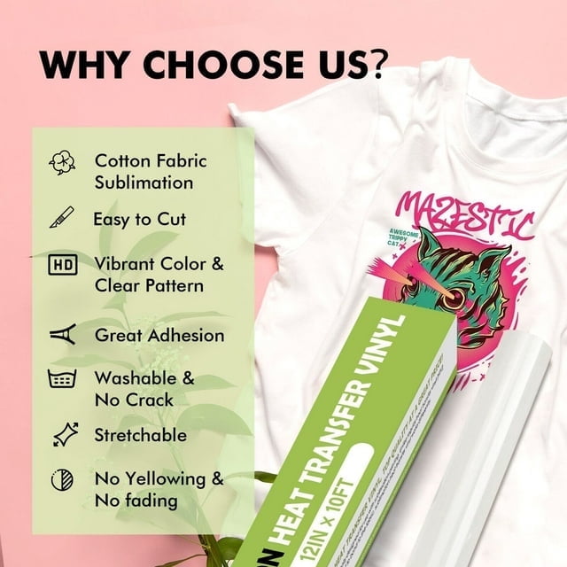 A-SUB  Sublimation HTV Vinyl Rolls, Matte Clear + Matte White, Mixed 2 Rolls, 12 inch X 10 ft Per Roll
