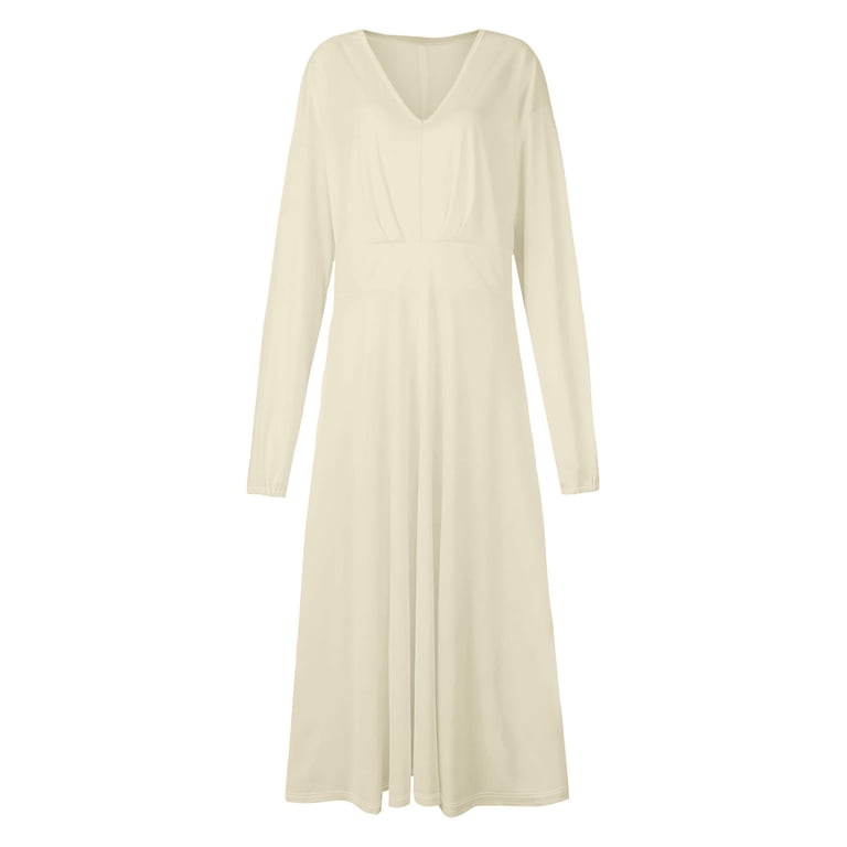 WJHWSX Casual Dresses for Women,Fall Dresses for Women 2025,Womens Dresses,Long  Sleeve,V Neck,Breathable,Solid,L(US:8) - Walmart.com