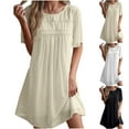 thumbnail image 1 of WRKEKC Robes d'Été Décontractées pour Femmes, Robes d'Été Grande Taille, Robes d'Été pour Femmes à Col Rond Aguichant en Dentelle à Double Couche Unies à Manches Courtes, 1 of 9