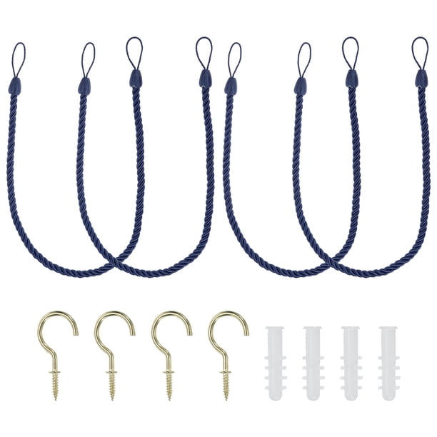 Cuerdas para cortinas Uxcell, paquete de 4, cuerdas trenzadas para cortinas con ganchos de tornillo y pernos, azul marino