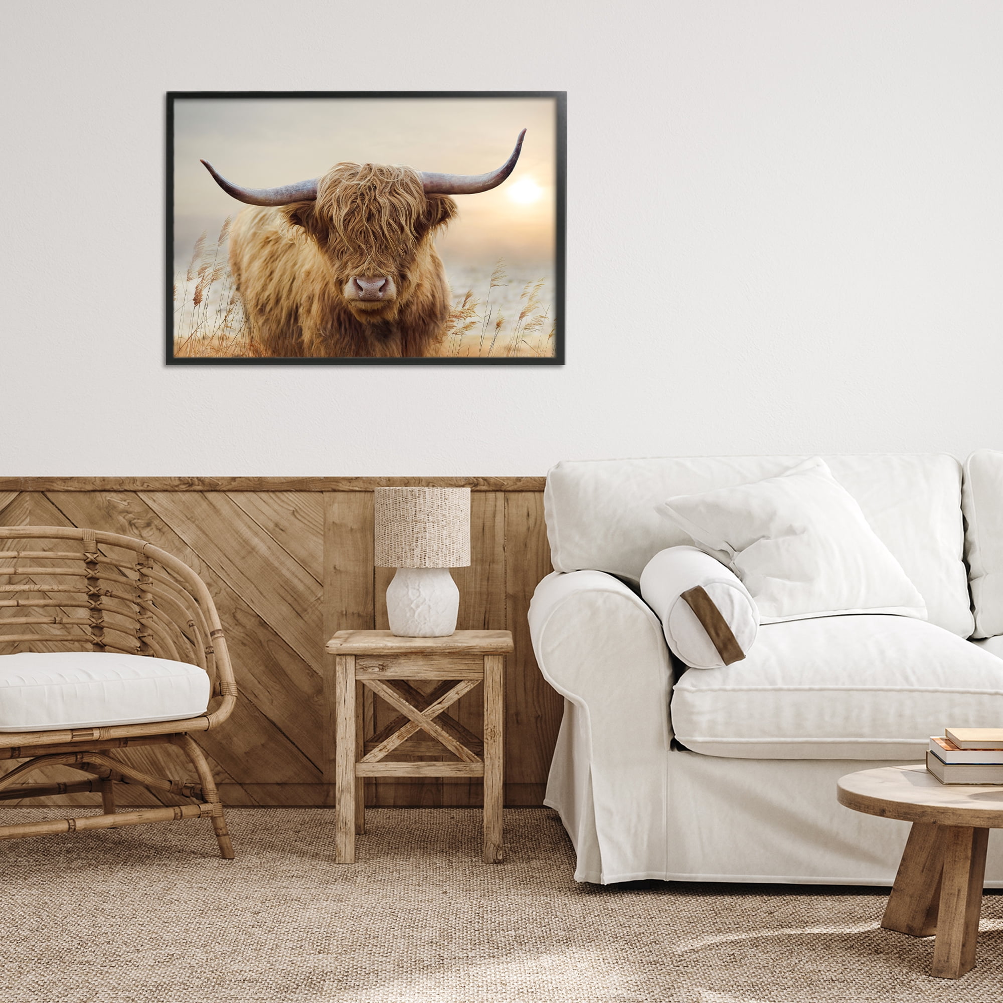 Stupell Industries Highland Cow & Warm Sunset Black Framed Giclee Art, design by CAD Designs
