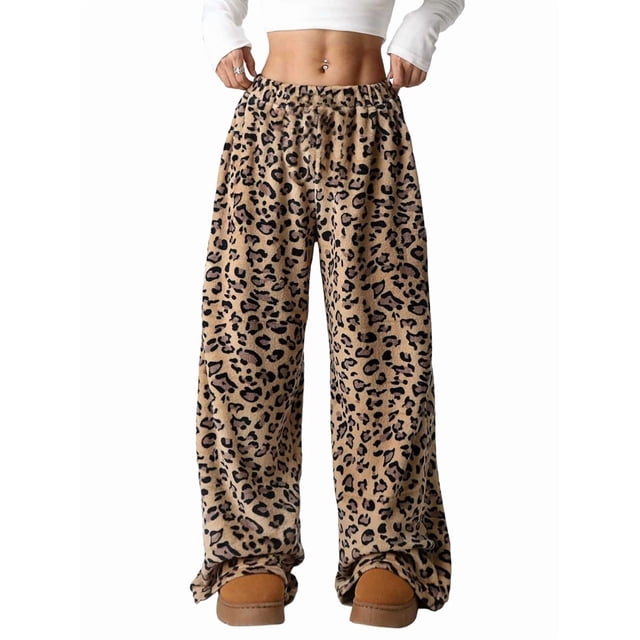 Pantalones de Pijama para Mujer, de Leopardo, Peludos, Estilo Y2K, de Cintura Alta, Bonitos. Sin Cordones XL