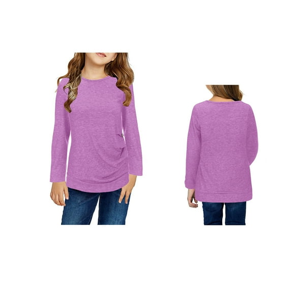LIUYUNNN Kids Girls T Shirt Solid ColorPurple Long Sleeve Shirt Crewneck Top Tees Shirts Cotton T Shirt 8-9 Years Girls Clothes Boys Girls Four Seasons Outfits