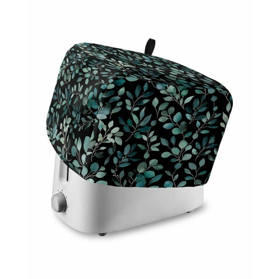 Fsddascl Teal Black Botanical Small Toaster Cover 2 Slice, Kitchen Appliance Covers, Spring Eucalyptus Leaves Sprigs Toaster Oven Cover with Loop, Bread Machine Cover Polyester Dust Cover Protection
