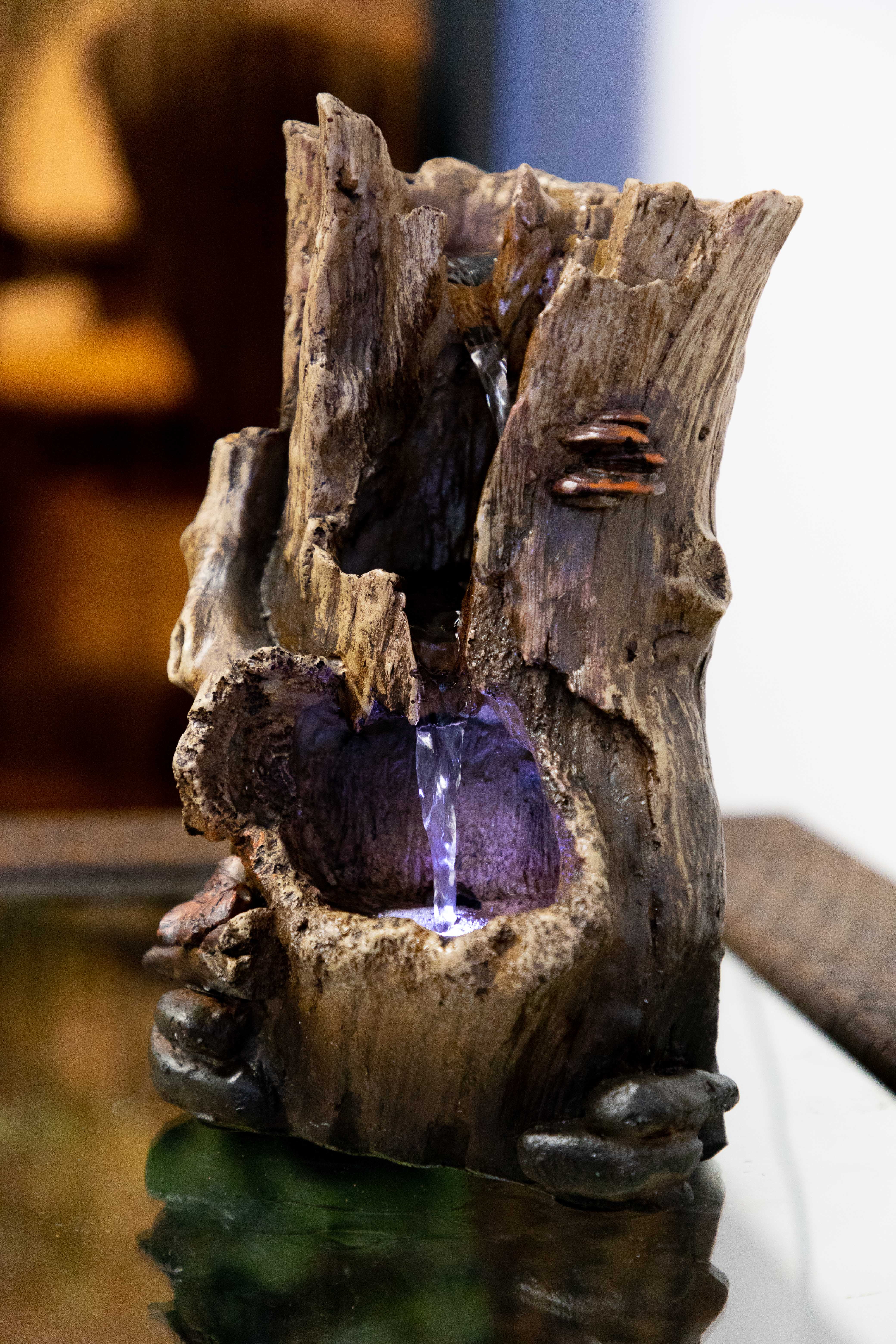 Alpine Rainforest Tabletop Fountain With White Led Lights