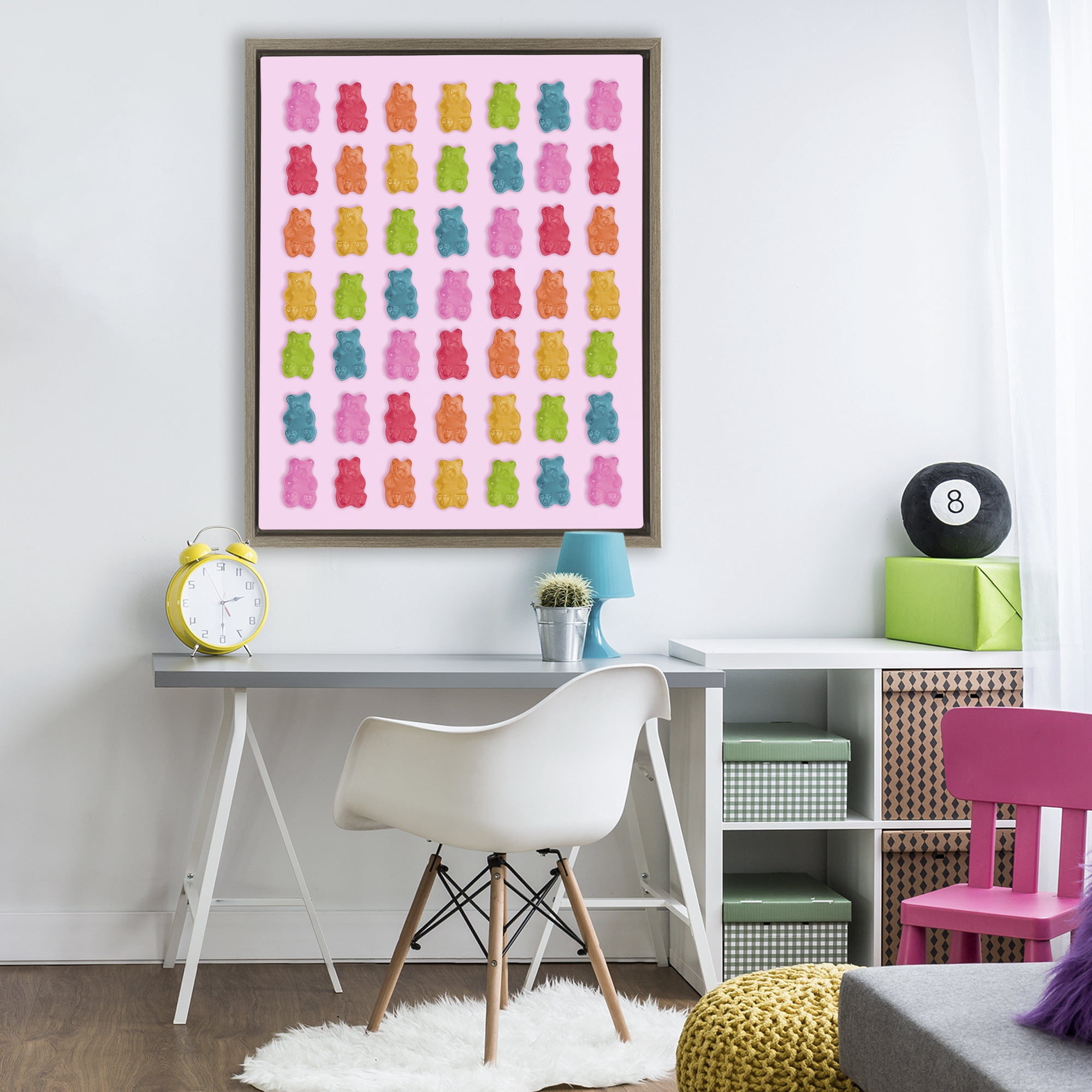 Stupell Industries Soft Rainbow Bears on Pink Brown Framed Floater Canvas Wall Art, design by LISH Creative