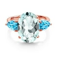 thumbnail image 2 of Gem Stone King 18K Rose Gold Plated Silver Sky Blue Simulated Aquamarine and Swiss Blue Topaz Ring for Women (7.24 Cttw, 14X10MM Oval and 7X5MM Pear Shape, Gemstone, Size 9), 2 of 3