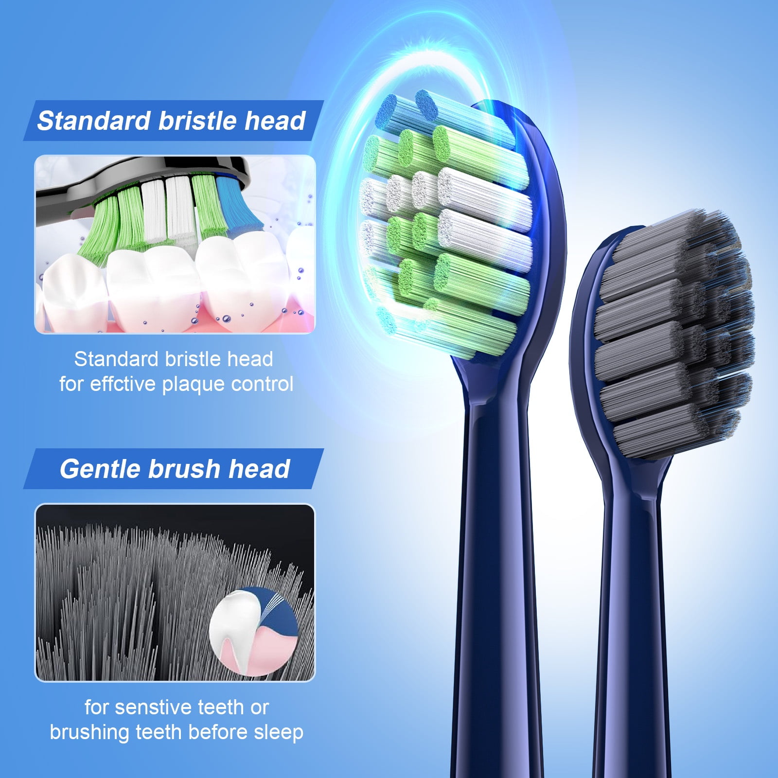 JTF Sonic Electric Toothbrush for Adults and Kids with Travel Case and 6 Brush Heads, 5 Modes 40000 VPM Rechargeable Power Toothbrush with Wireless Charger, IPX7 Waterproof 60-Day Battery Life, Blue
