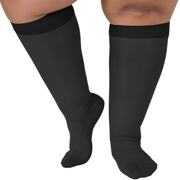4XL Plus Size Sheer Compression Socks for Women 15-20mmHg - Black, 4X-Large