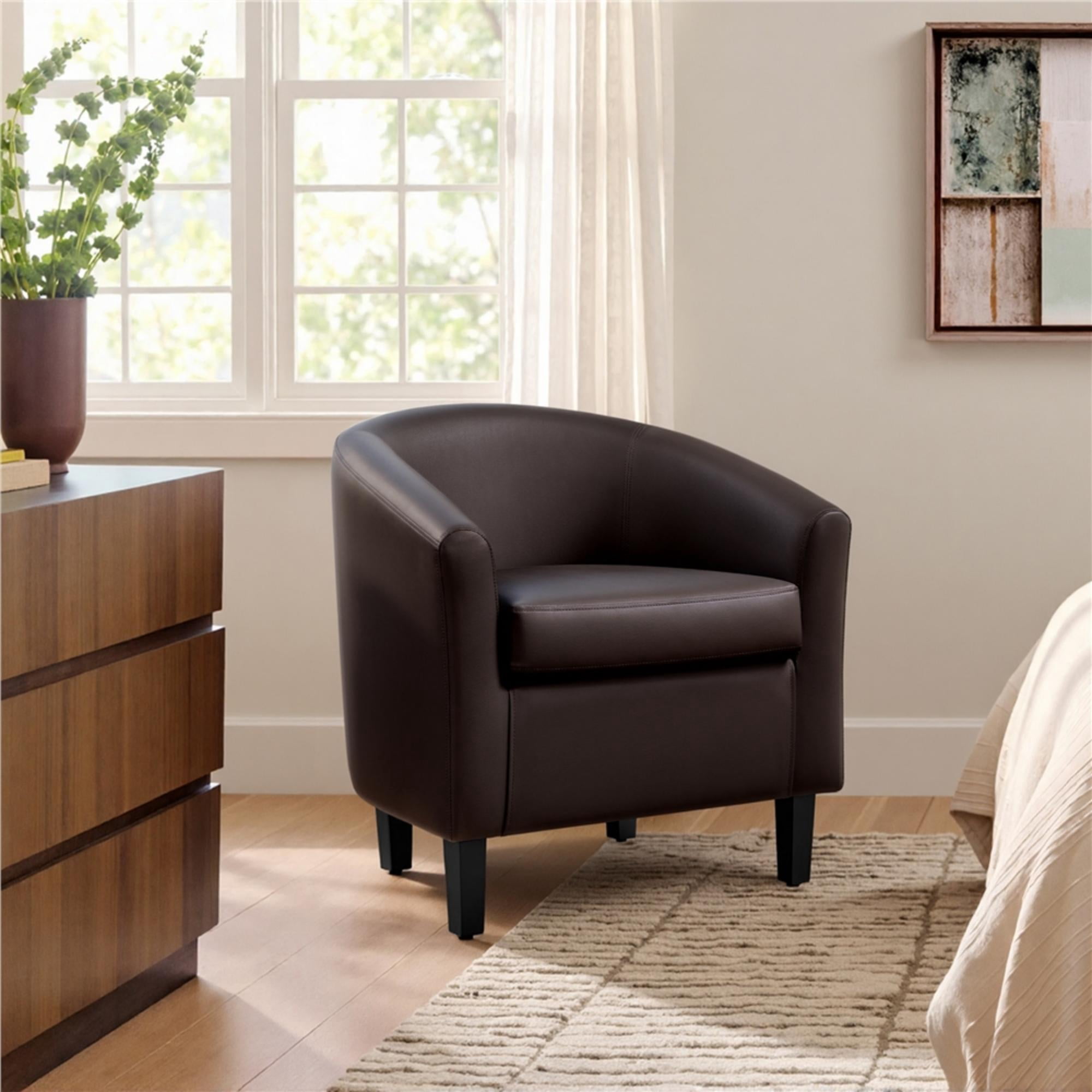 Renwick Faux Leather Barrel Accent Chair for Livingroom, Espresso
