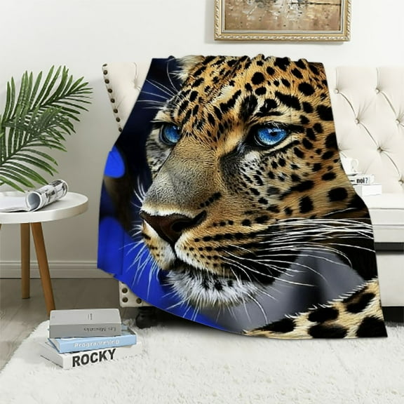 BCIIG Cheetah Throw Blanket Blue Rose  Blanket for Men Women,Leopard Print Blanket African Safari Animals Big Cat Spot Blanket ,Romantic Floral Wildlife Wild Animal Room Decor 40x50in