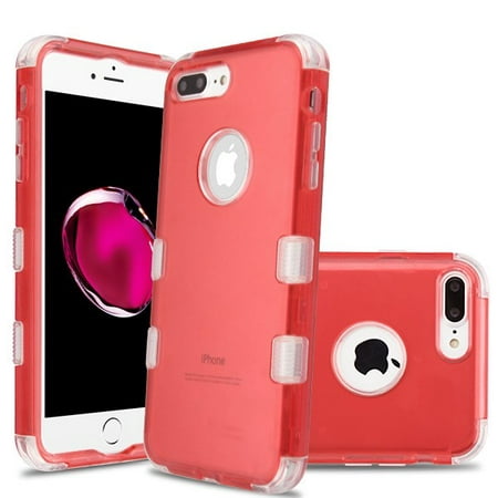 Apple iPhone 8 Plus, iPhone 7 Plus Phone Case Tuff Hybrid Shockproof Impact Rubber Dual Layer Hard Soft Protective Hard TPU Case Cover RED Transparent Phone Case for Apple iPhone 7 Plus / 8