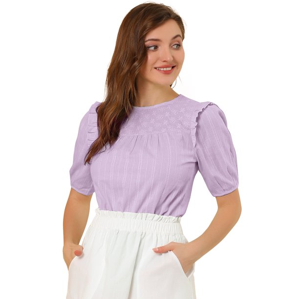 Día De San Patricio Blusa De Manga Corta Con Hombros Descubiertos Y Volantes Sin Cuello Con Volantes En La Espalda Para Mujer Morado claro S