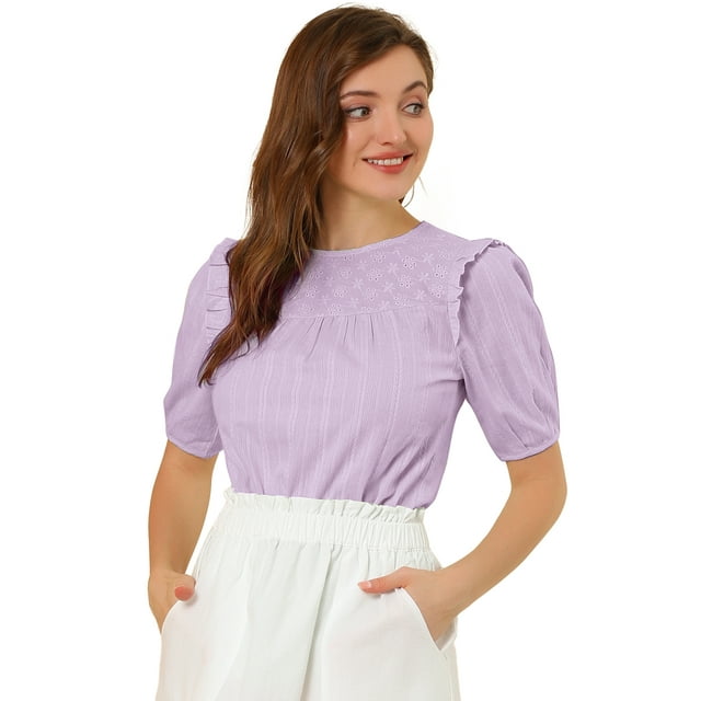 Día De San Patricio Blusa De Manga Corta Con Hombros Descubiertos Y Volantes Sin Cuello Con Volantes En La Espalda Para Mujer Morado claro S