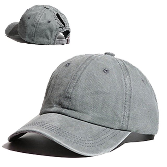 Vintage Ponytail Baseball Cap Women Adjustable Snapback Hat Mesh Distressed Summer Cap Woman Sunhat cotton gray Adjustable