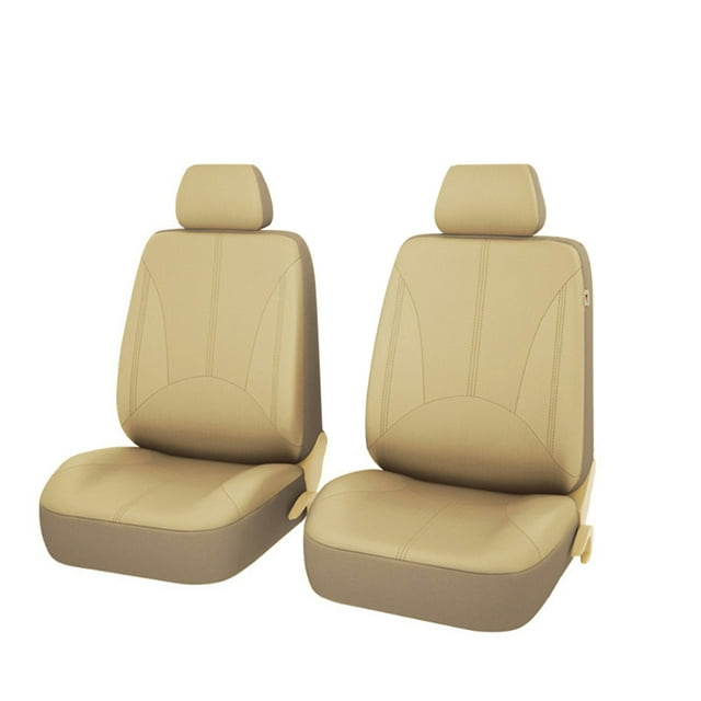 TFixol Breathable Beige PVC Leather Car Seat Covers with Headrests, 4-Piece Set for Front Seats, Anti-Dust & Perforated Design, Includes Hooks