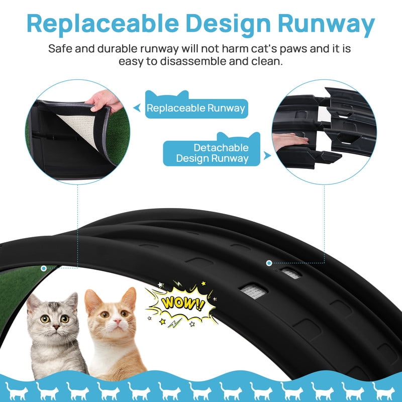 Cat Exerciser Wheel 45.6 Inch Large Cat Toy Running Wheel Treadmill with Detachable Carpet for Indoor Cats, Plastic Wheel