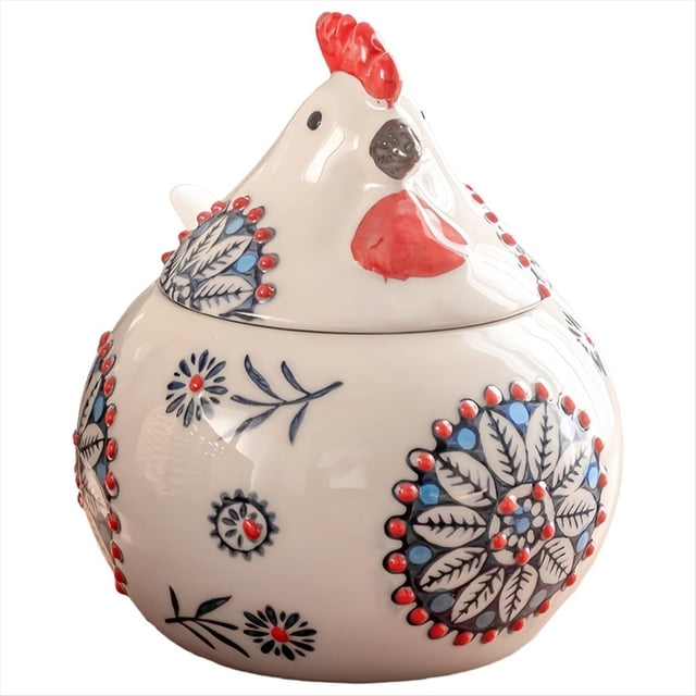 Salero de Cerámica con Tapa y Cuchara, Tarro Grande de 13 Oz con Forma de Pollo, Soporte para Sal para Mostrador, Café y Dulces, Color Azul.
