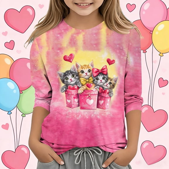 Valentine Shirt for Girls Long Sleeve Red Sparkle Hearts Top Kids Holiday Party Outfit Cute Soft,Size 4 T