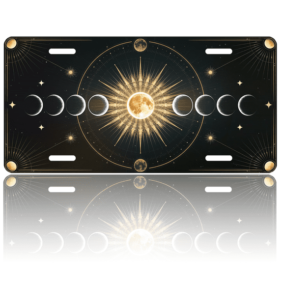 1 Pcs 2D Flat License Plate Covers & Frames, Moon Phases For Decorative Front, Waterproof For Decoration Aluminum License Plate Covers & Frames Cover For Men Women, 12" X 6"