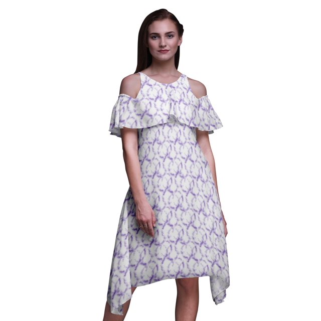 Bimba Robe Chic à Épaules Dénudées Imprimé Tie-Dye pour Femmes Tunique d'Été -Small