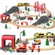 thumbnail image 1 of Set de tren de madera Giant Bean Fire Station, 72 unidades, con rieles, 1 of 8