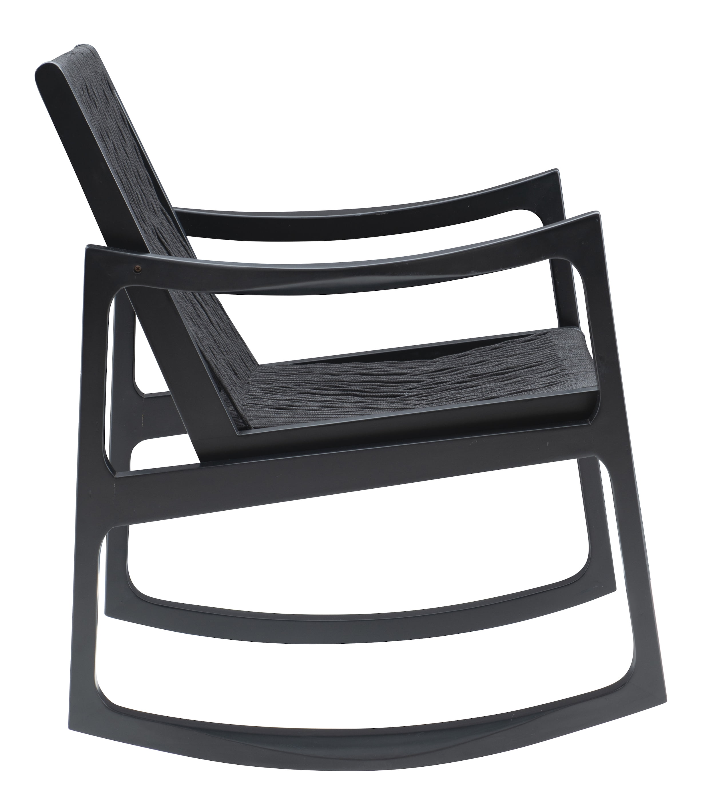 Powell Quinlan Mid Century Modern Woven Rope Beechwood Rocking Chair, Black