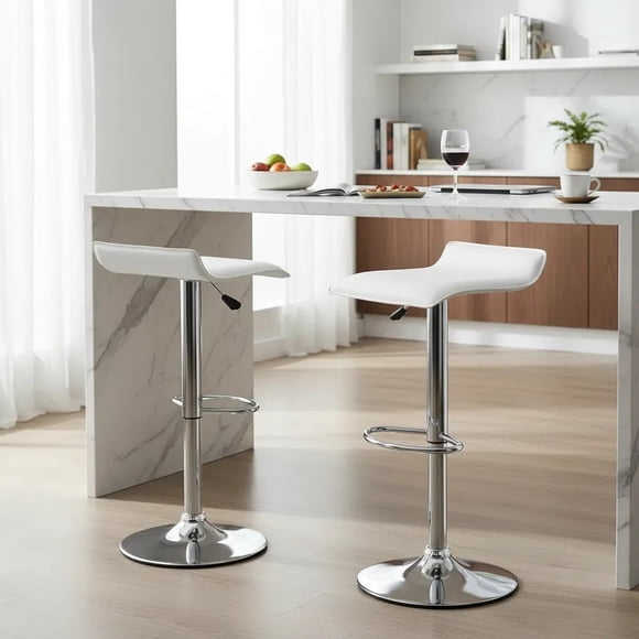 Set de 2 Sillas de Bar Color Blanco con Reposapié Altura Ajustable Giratorio HOMEMAKE FURNITURE Moderno