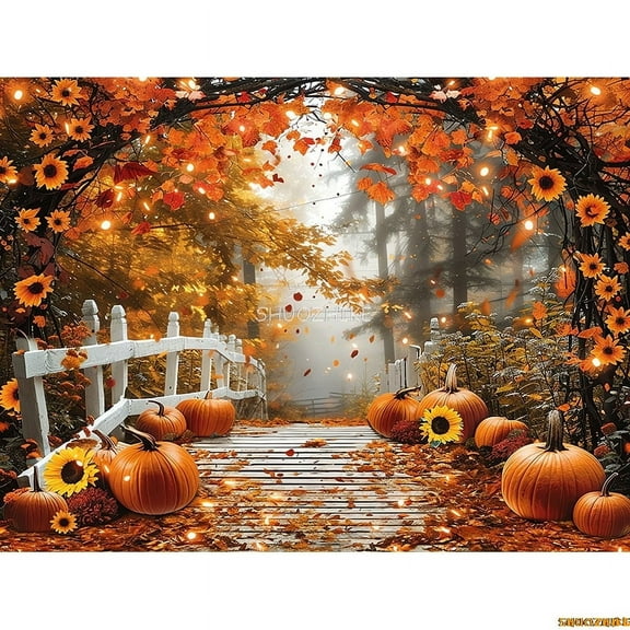 Autumnal Pumpkins Farm Photography Backdrops Props Hallowe Fall Field Maple Leaf Scarecrow Fce Photo Studio Background FM-03