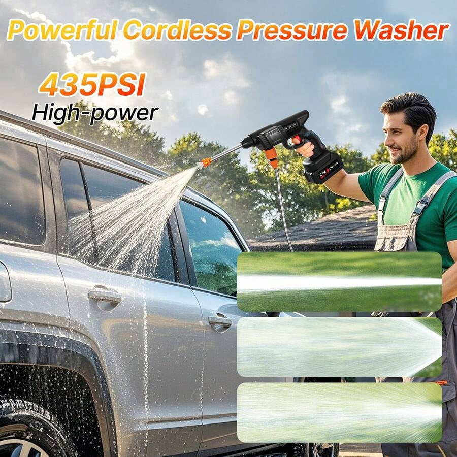 3-In-1 Nozzle Handheld Cordless Power Pressure Washer, Portable Cordless Power Cleaning Tool With 435PSI Water Lance, Foam Cannon, 2 Batteries 15000mAh Batteries