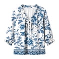 thumbnail image 4 of Edvintorg Shirts for Women Trendy Plus Size Floral Printed 3/4 Sleeve V Neck Casual Loose Pullover Top Women's Clothes Blue XL, 4 of 8