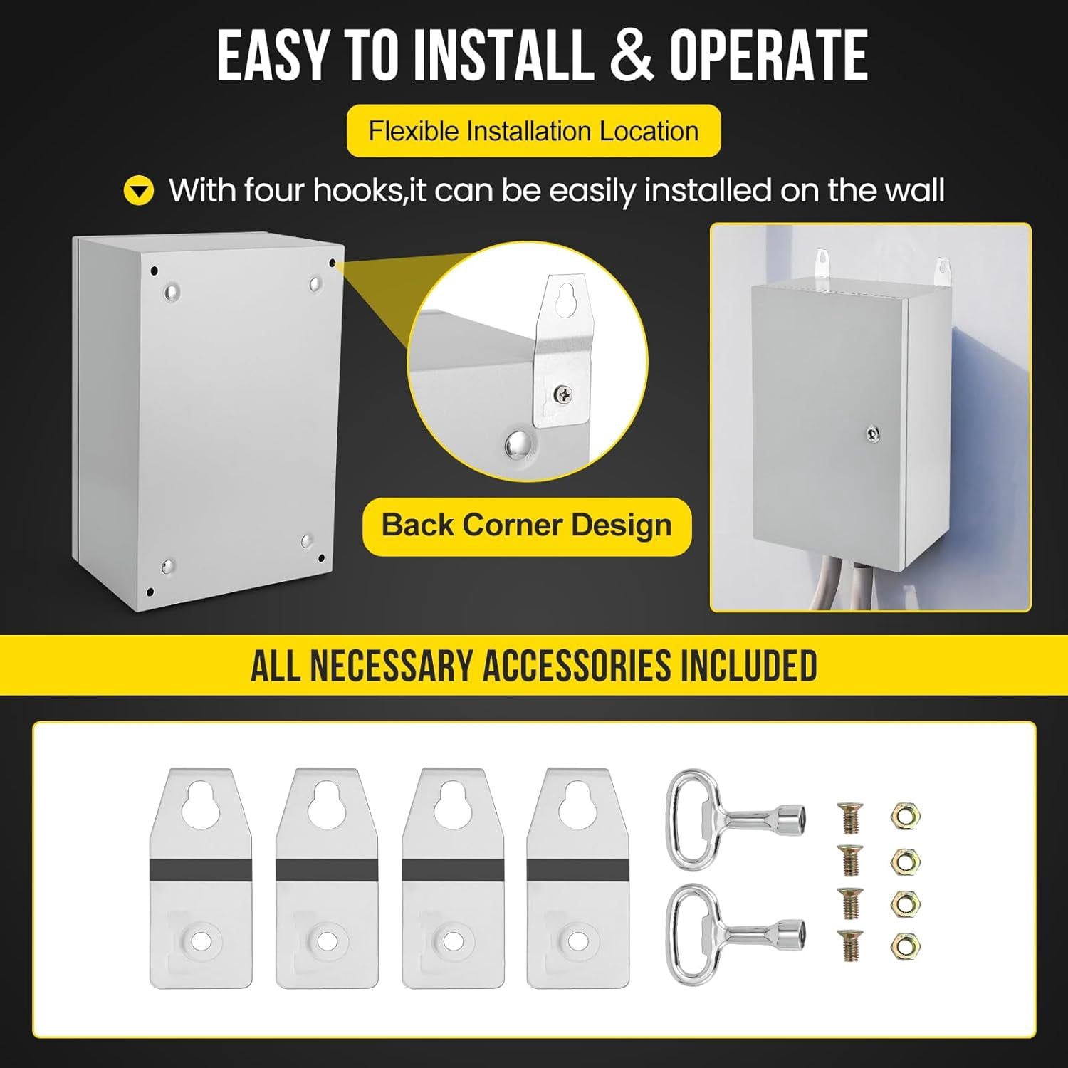 Acekid 20x12x10 Outdoor Steel Enclosure - Steel Electrical Box, IP66 Waterproof & Dustproof, Junction Box