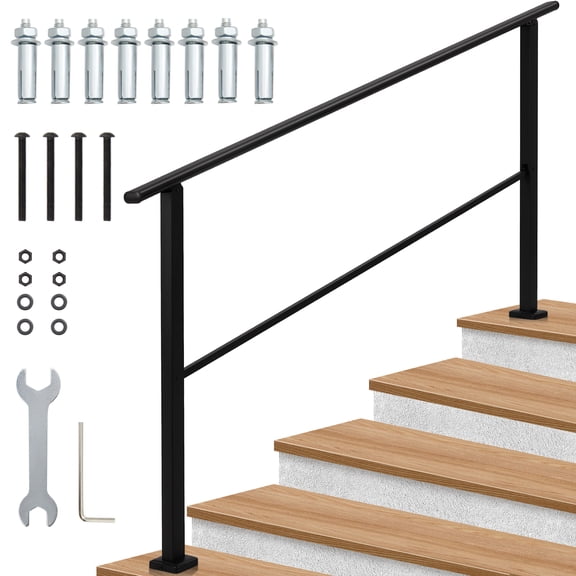 Adjustable Angle Outdoor Handrail, 5 Step Stair Handrail, Wrought Iron Railing, Exterior Hand Railing for Concrete Steps, Porch Steps