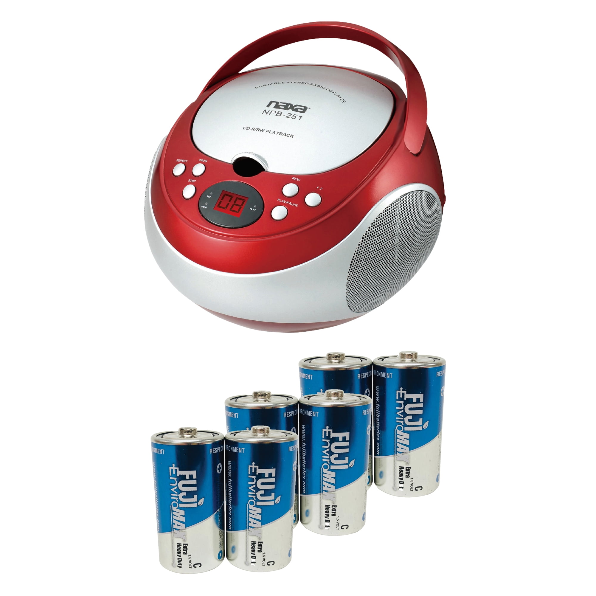 Naxa NPB251RD Portable CD Player With AM/FM Radio (Red) & Fuji