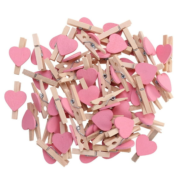 Masteelf 100 Pcs Heart-Shaped Wooden Clips for Valentine’s Day Crafts, Photo Pegs, Clothes Pins, Party and Festival Decorations