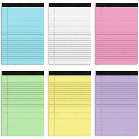 Meilimei 5"x8",50 Sheets 80GSM Thick Paper Legal Pads, 6-Pack Small Colorful Notepads with Narrow Ruled Lined Paper, Perforated Sheets for Office, law office, and To-Do Lists