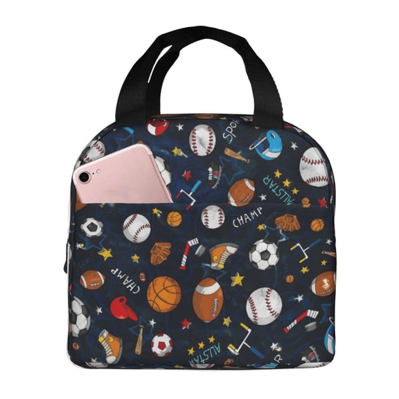 Baseball, Football, Soccer Lunch Bag Reusable Thermal Lunch Box with Handle for Women and Men