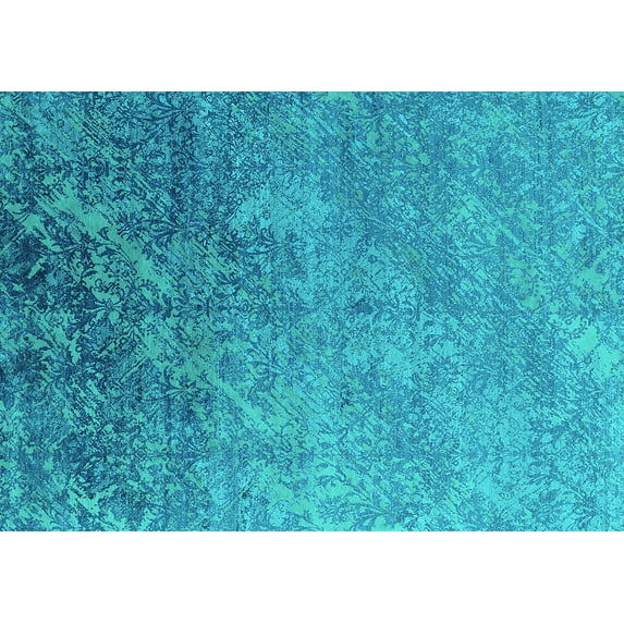 Ahgly Company Machine Washable Indoor Rectangle Oriental Turquoise Blue Industrial Area Rugs, 4' x 6'