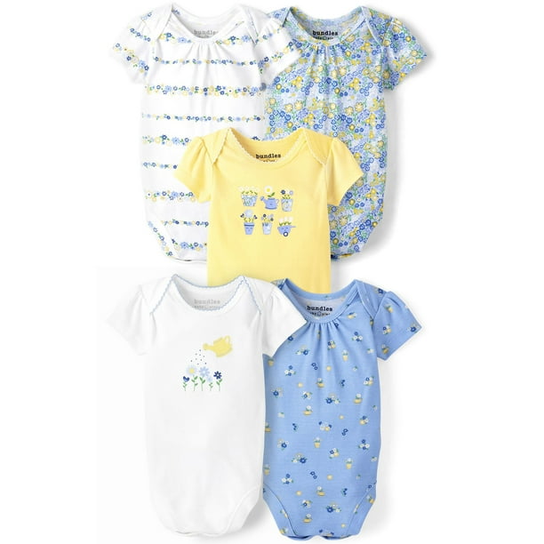 The Children's Place Baby Girl 5Pack Short Sleeve Bodysuits, Sizes