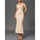 thumbnail image 5 of Vestido Maxi con Hombros Descubiertos, Corsé Fruncido, Ajustado, Vestidos Formales para Invitadas de Boda para Mujeres Albaricoque XL, 5 of 8