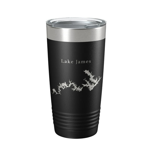 Lake James Map Tumbler Travel Mug Insulated Laser Engraved Coffee Cup North Carolina 20 oz Black