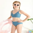 thumbnail image 5 of GYRATEDREAM Girl's Cute Two Piece Swimsuit V Neck Spaghetti Strap Wireless Bikini Set Kids Tankini Bathing Suit Sport Swimwear for 8-9Y Haze Blue, 5 of 9