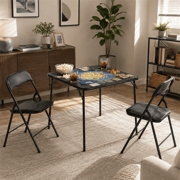 Homy Casa 3-Piece 33.9" Square Folding Card Table and Chairs Set for Game Night Black