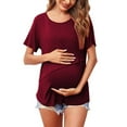 thumbnail image 5 of Fall Maternity Womens Nursing Solid Color Round Neck Short Sleeve Round Neck Breastfeeding Blouse, 5 of 8