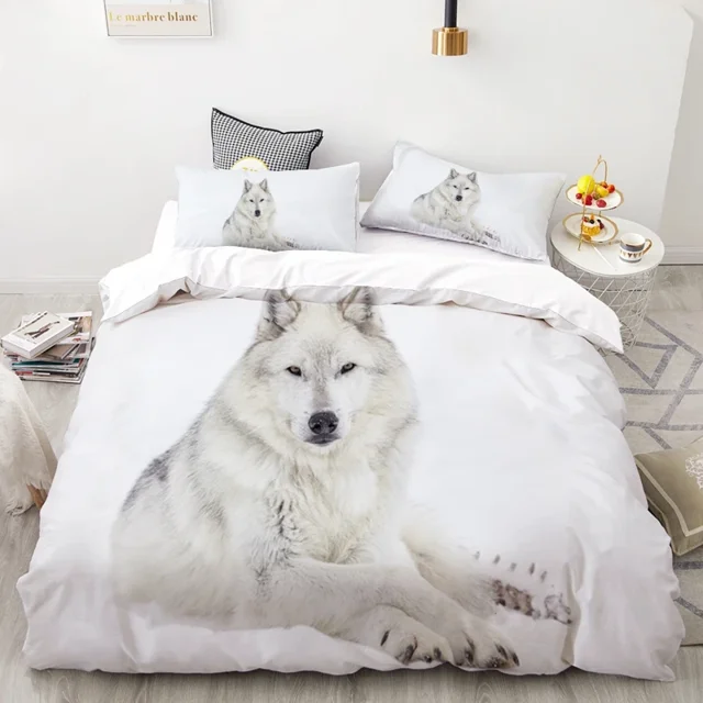 3PCS Wolf Tiger Lion Animal Pattern Bedding Sets Home Bedclothes Super King Cover Pillowcase Comforter Polyester Bedding Set