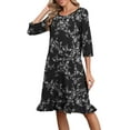 thumbnail image 3 of DreamFish Women's 3/4 Sleeve Sleepwear Nightgown Soft Lounge Dress with Ruffle Hem Casual House Dress, 3 of 5