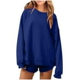 thumbnail image 2 of Feancey 2 Piece Short Sets for Women Oversized Crewneck Pullover Sweatshirt and Shorts Sweatsuits Solid Color Loose Lounge Set Blue M, 2 of 6