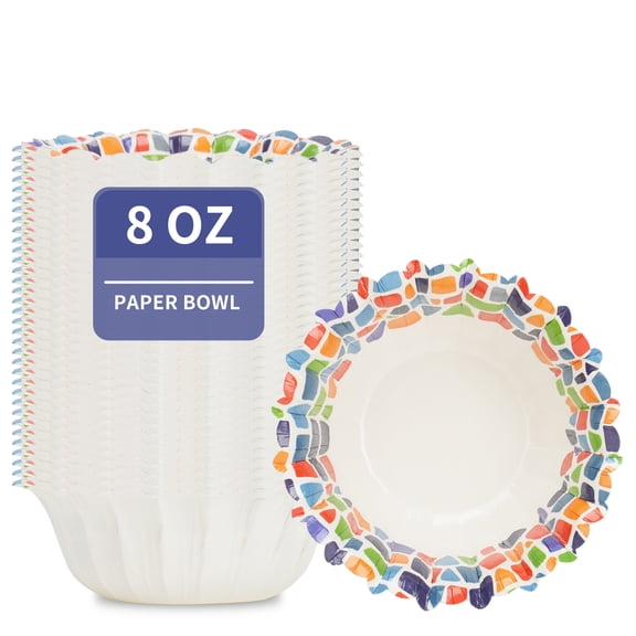 30pcs Paper Bowls Disposable, Small 8 oz Colorful Stone Snack Bowls for Birthday, Baby Shower, Tea Party Serving Bowls for Hot Cold Food, Salad, Soup