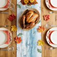 thumbnail image 5 of Blue White Pumpkins Fall Table Runner - 120 Inch Long Thanksgiving Eucalyptus Teal Wood Cotton and Linen Blended Dress Scarves Farmhouse Table Runner for Kitchen Dining, Coffee Table, 13" x 120", 5 of 8