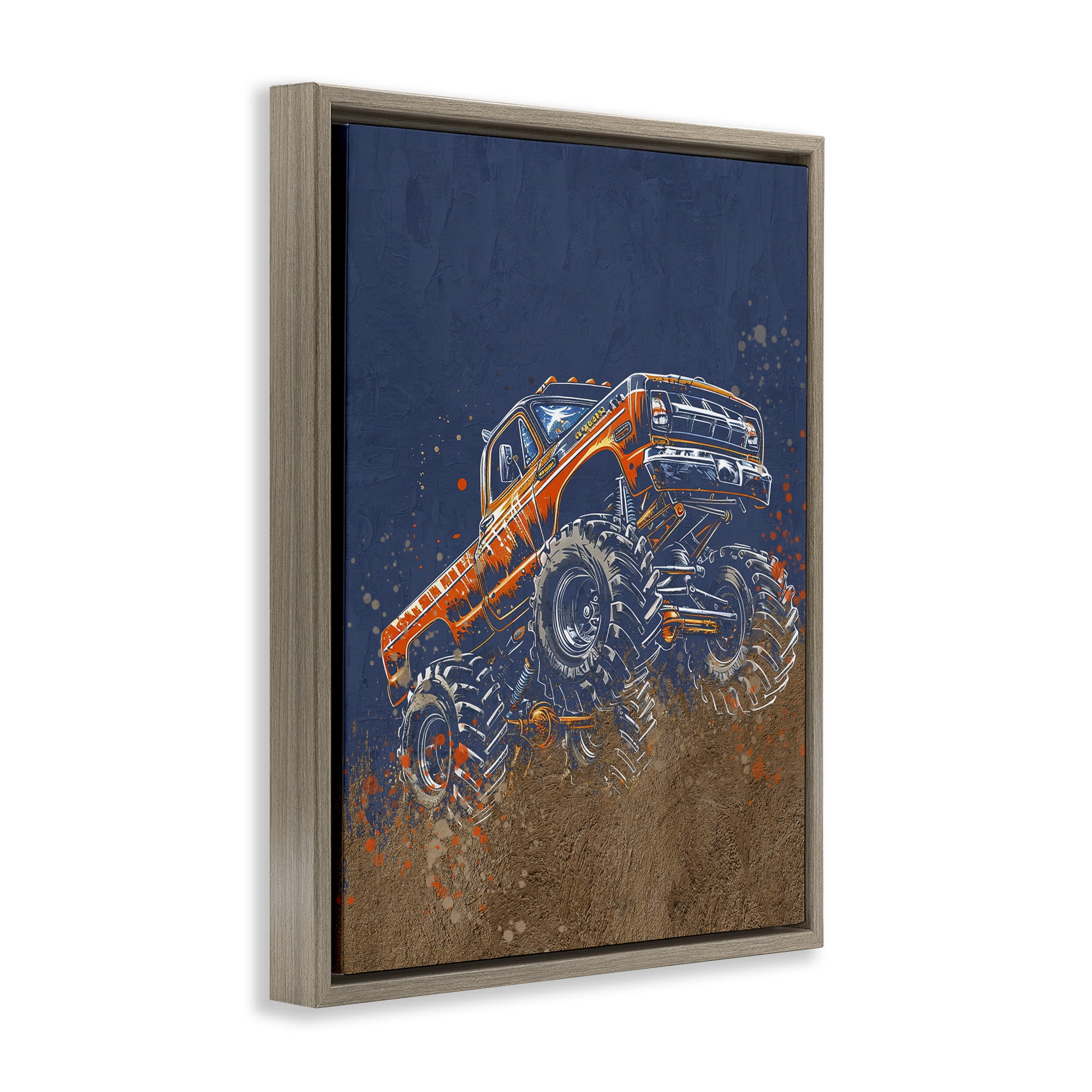My Jam Monster Truck Brown Framed Floater Canvas Wall Art, design by Kim Allen